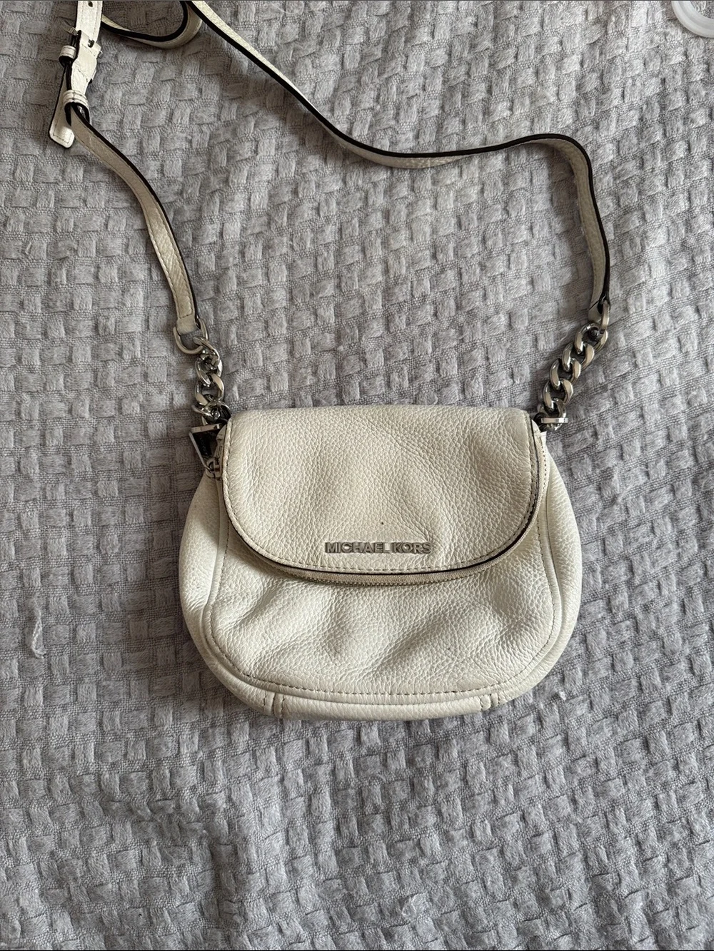 Michael Kors Cream white Pebbled Leather Crossbody with Chain Strap